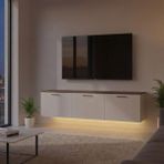 Modern LED Işıklı Tv Ünitesi, 3 Kapaklı Bölmeli, Suntalam, Duvar Montajlı Beyaz-Çam Renk 180X30X30CM
