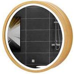 Modern LED Yuvarlak Banyo Ayna Dolabı - 70 cm Duvara Monte Ecza Dolabı Akıllı Dokunmatik Geniş Depolama Ahşap Çerçeve Şık Sarı Kaplama