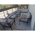 Modern Mars Balkon, Bahçe, Cafe - Salon - Metal Kanepe Koltuk Takımı - 2+1+1 + Sehpa Krem Modernsh61 Krem