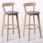 Modern Masif Ahşap Barstools 2'li Mutfak Tezgahı Ada Sandalyesi Arkalıklı ve Ayak Dayanaklı Set