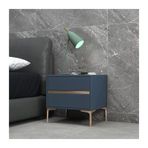 Modern Mavi Suni Deri Komodin, 2 Saklama Çekmecesi, Oturma Odası ve Yatak Odası için Küçük Yan Sehpa (L40xD40xY48cm)