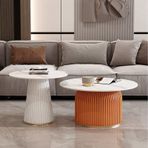 Modern mermer desenli 2 adet sehpa seti oturma odası, yatak odası, balkon, veranda, dekoratif masa beyaz ve turuncu