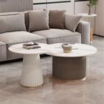Modern mermer desenli iç içe geçme sehpa, oturma odası, yatak odası, balkon, avlu, beyaz ve kahve vurgulu masalar için 2'li set