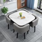Modern mermer kare yemek masası seti, 4 sandalyeli, balkon, oturma odası, sehpa ve sandalye kombinasyonu, salon yemek ve mutfak mobilyaları için
