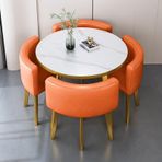 Modern mermer yemek masası seti, 4 kişilik sandalye, şık ofis ve yaşam R kombo balkon, yemek için yuvarlak sehpa ve sandalye seti Orangeroundleather yemek takımı