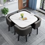 Modern mermer yemek masası seti, mutfak ve oturma odası için 4 sandalyeli, kare sehpa ve sandalye kombinasyonu, balkon, salon için, 80 x 80 x 75 cm