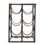 Modern Metal 6 Şişelik Şarap Rafı, Hakiki Doğal Deri Bantlı Tezgah Üstü Masaüstü Şarap Standı, Minimalist Düzenleyici Ev Dekoru