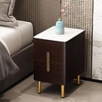 Modern Midcentury Komodin Koyu Kahverengi Beyaz Taş Üst ve 2 Çekmeceli Şık Gece Masası Oturma Odası ve Yatak Odası için 25 cm/9,8 inç