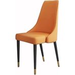 Modern Mikrofiber Deri Yemek Sandalyesi Demir Ayaklı Yatak Odası Oturma Odası Balkon Makyaj veya Tuvalet Masası Koyu Gri, Turuncu-Tek Beden,Orange-One Size