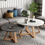 Modern minimalist iç içe geçme sehpa seti, 2'li yuvarlak küçük sehpa, oturma odası için, sağlam ve kolay montaj, yatak odası ve balkon için istiflenebilir yan masalar (beyaz+gri 80 cm)