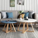 Modern Minimalist İç içe geçmiş sehpa seti, 2'li sağlam yuvarlak küçük sehpa, oturma odası, yatak odası ve balkon için kolay montaj (beyaz+mavi 80 cm)