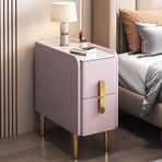 Modern Minimalist İnce Komodin, Çift Çekmeceli Saklama Dolabı Küçük Alanlar Yan Sehpa, Pu Deri Kaplamalı ve Metal Ayaklı Yatak Odaları ve Oturma Odası için