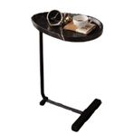 Modern Minimalist Küçük Oval Sehpa Oturma Odası Yatak Odası Ofis Siyah Sehpa C Şekilli Tasarımlı Kompakt Boyut Küçük Alanlar için İdeal Çok Fonksiyonlu Kanepe Yan Sehpası ve Dizüstü Bilgisayar D