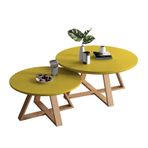 Modern Minimalist Sarı İç içe Geçen Sehpa Seti, Oturma Odası ve Yatak Odası için Sağlam Yuvarlak Küçük Masalar, Balkon için İstiflenebilir Yan Sehpalar, Kolay Montaj 70 cm + 50 cm
