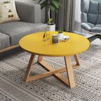 Modern Minimalist Sarı Yerleştirme Sehpaları Oturma Odası için 2'li Küçük Yuvarlak Sehpa Seti, Sağlam ve Kolay Montaj Yatak Odası veya Balkon için Mükemmel İstiflenebilir Yan Sehpalar 50 x 50 x 40 cm