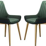 Modern Mutfak Yemek Odası Sandalyeleri Mutfak Yemek Sandalyeleri 2'li Set Yapay Deri Yumuşak Oturma Yeri ve Altın Metal Ayaklar Oturma Odası Masası Patio Cafe, Yeşil-2,Green-2