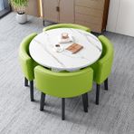 Modern Ofis İş Oteli Lobi Yemek Masası Seti İş Sehpası Ofis Masası ve Sandalye Seti Boş Zaman Alanı Ev Balkonu için Küçük Yuvarlak Masa Yeşil Renkli 4 Sandalye.