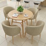 Modern Ofis Resepsiyon Masası Seti 4 Sandalyeli 80cm Müzakere Yemek Takımı Yumuşak Sırtlık Koltuk Bej Renk Ofis Kulübü Balkon Kafe ve Kütüphaneler için İdeal.