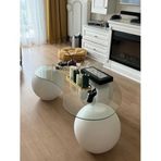 Modern Orta Sehpa & Küre Sehpa & Top Sehpa & 41 Cm Şeffaf Fasulye Cam & Beyaz Top