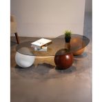 Modern Orta Sehpa & Küre Sehpa & Top Sehpa & Füme Fasulye Cam & 1 Beyaz - 1 Ceviz - 1 Meşe Top