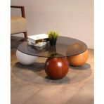 Modern Orta Sehpa & Küre Sehpa & Top Sehpa & Füme Yuvarlak Cam & 1 Beyaz - 1 Ceviz - 1 Meşe Top