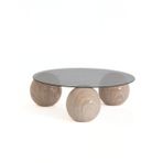 Modern Orta Sehpa & Küre Sehpa & Top Sehpa & Füme Yuvarlak Cam & Natural Desen Top