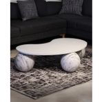 Modern Orta Sehpa & Küre Sehpa & Top Sehpa & MDF Fasulye Beyaz & Pleksi Traverten Top