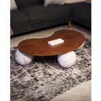 Modern Orta Sehpa & Küre Sehpa & Top Sehpa & MDF Fasulye Ceviz & Pleksi Traverten Top