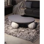 Modern Orta Sehpa & Küre Sehpa & Top Sehpa & MDF Fasulye Gri & Pleksi Traverten Top