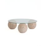 Modern Orta Sehpa & Küre Sehpa & Top Sehpa & Şeffaf Yuvarlak Cam & Natural Desen Top