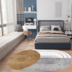 Modern Oval Geometrik Çizgiler Bej Fildişi Halı 80x120 cm Oturma Odası Yemek Odası Yatak Odası Kreş Soyut Baskı Motifleri Şık Ev Dekoru