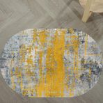 Modern Oval Halı 80 x 120 cm - Soyut Mavi Gri ve Turuncu Sarı Halı Oturma Odası ve Yatak Odası için Kısa Tüylü Tasarım Şık Ev Dekoru Yumuşak Alan Halısı