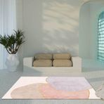 Modern Oval Halı Kısa Tüylü Halı Yolluk Koridor Daire Dekoru Kaymaz Yıkanabilir Halılar Pembe Mor Altın Çizgiler Oval 70 x 120 cm