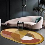 Modern Oval Kaymaz Yıkanabilir Halı Ev Dekorasyonu için Düzensiz Geometrik Çizgiler Kahverengi Sarı 80 x 120 cm
