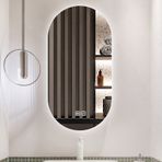 Modern Oval LED Banyo Aynası - Duvara Monte Işıklı Makyaj Aynası, Sis Önleyici Kısılabilir Arkadan Aydınlatmalı Aydınlatmalı Üç Renkli Çerçevesiz Hap Şekilli Tasarım