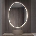 Modern Oval LED Banyo Makyaj Aynası Işıkları ile Düzensiz Büyük Duvar Akıllı Ayna Makyaj için 3 Renk Işıklı Arkadan Aydınlatmalı Duvara Montaj (70 x 90 cm)