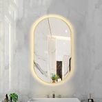 Modern Oval LED Işıklı Banyo Vanity Ayna Sensörlü Dokunmatik Kontrol Duvara Monte Metal Çerçeve Arkadan Aydınlatmalı Makyaj Aynası Kısılabilir 3 LED Işık Renk Seçenekleri Altın Çerçeve 40X60CM