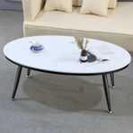 Modern Oval Mermer Sehpa Mermer Dokulu Şık Orta Masa Üst ve Sağlam Metal Ayaklar Oturma Odası Ofis Küçük Alanlar için Zarif Atıştırmalık ve Çay Masası