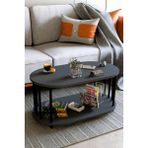 Modern Oval Orta Sehpa Çift Katlı Metal Ayaklı Salon, Ofis, Dekoratif Sehpa, Kahve Sehpası - Antrasit