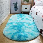 Modern Oval Oturma Odası Halısı Büyük Boy Yumuşak Uzun Tüylü Halı Çocuk Odası Oturma Odası Yatak Odası için (60x120 cm Batik Gök Mavisi)