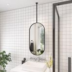 Modern Oval Tavan Dekorasyonu Asma Aynası, Metal Sırtlı ve Yüzen Camlı Büyük Duvar Dekoru Aynası, Siyah Banyo Aynası (50 x 70 cm)