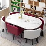 Modern oval yemek masası seti, yemek odası ve mutfak için 6 sandalyeli, oturma odası, salon ve toplantı odası için şık mobilya seti dahil, 7 parçalı yemek odası takımı