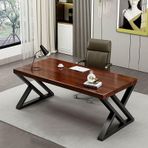 Modern Oyun Masası - Masif Ahşap ve Metal Çerçeve, Ev Ofis için Yerden Tasarruflu Yazı Masası, Yönetici İş İstasyonu, Kalın Üst, 160x75 cm, Şık ve Dayanıklı Tasarım