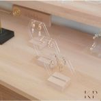 Modern Pleksi Altıgen Küpelik ve Akrilik Ahşap Stand Seti - Ahşap - Bej