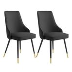 Modern PU Deri Yemek Sandalyeleri Set 2 Metal Ayaklı Mutfak Oturma Odası Salon Tezgah Yemek Sandalyeleri Siyah Altın Ayaklar