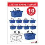 Modern Raf 22 Litre 10 Adet Market Sepeti, Alışveriş Sepeti, Saplı Market Sepeti Mavi