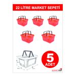 Modern Raf 22 Litre 5 Adet Market Sepeti, Alışveriş Sepeti, Saplı Market Sepeti Kırmızı