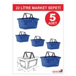 Modern Raf 22 Litre 5 Adet Market Sepeti, Alışveriş Sepeti, Saplı Market Sepeti Mavi