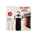 Modern Raf 25 Adet Siyah Şal Askısı Eşarp ve Fular İçin Dolap İçi Düzenleyici Plastik Askı Seti