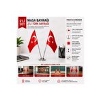 Modern Raf 2'li Masa Üstü Türk Bayrağı Krom Direkli Makam Ofis Bayrak Seti